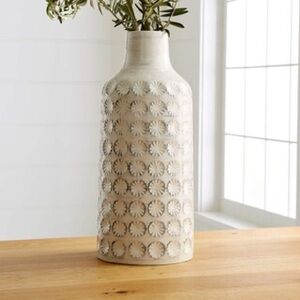 Crate&Barrel Large White Patterned Stoneware Vase with faux Birch Branches